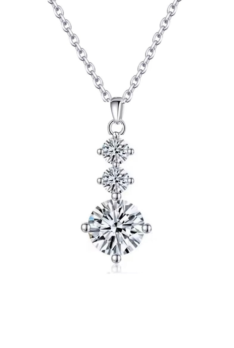 Colier vertical Argint Moissanite 6.5MM 1.0ct