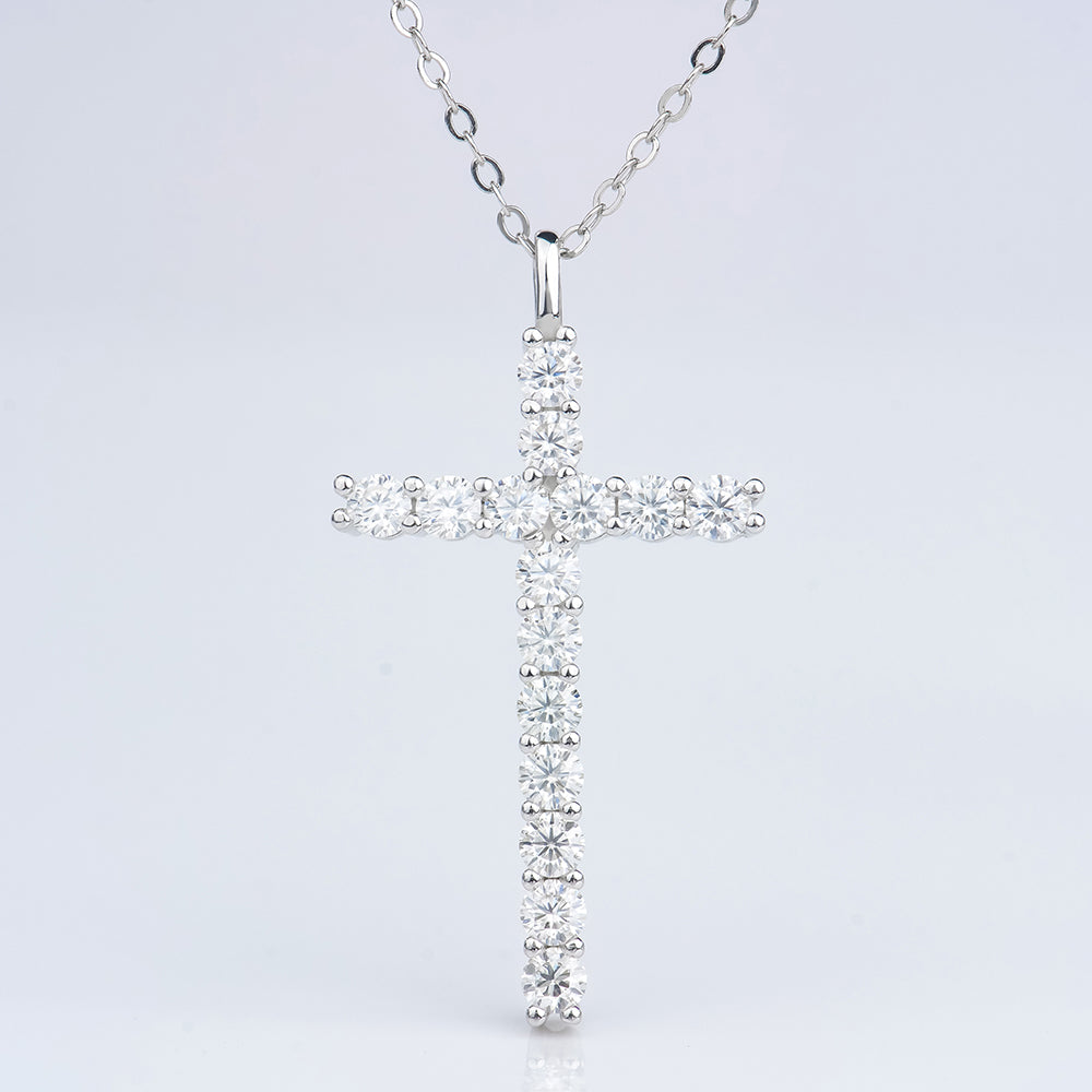 Colier cu pandantiv cruce din argint 925 placat cu aur alb, cu moissanite (diamant moissanite)