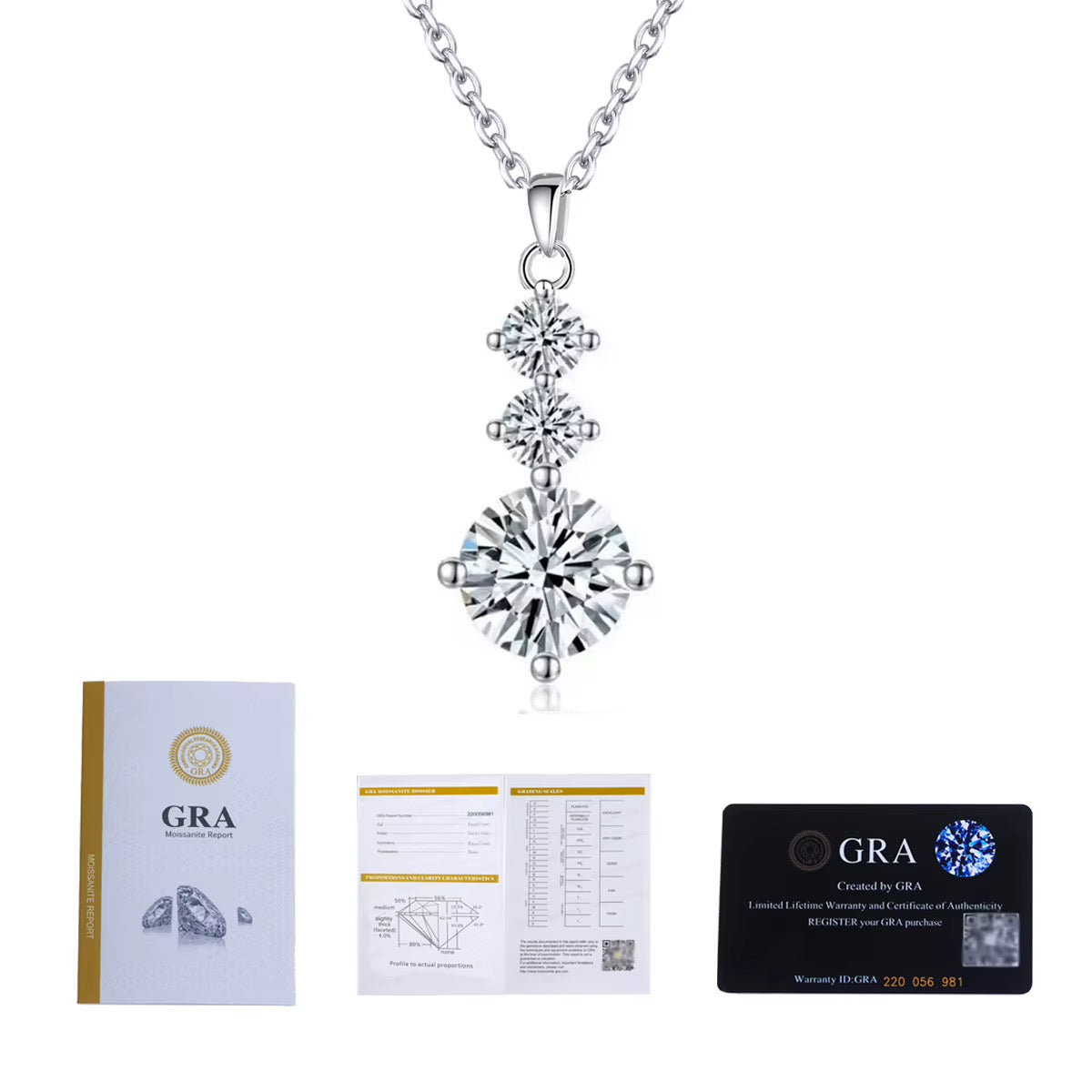Colier vertical Argint Moissanite 6.5MM 1.0ct