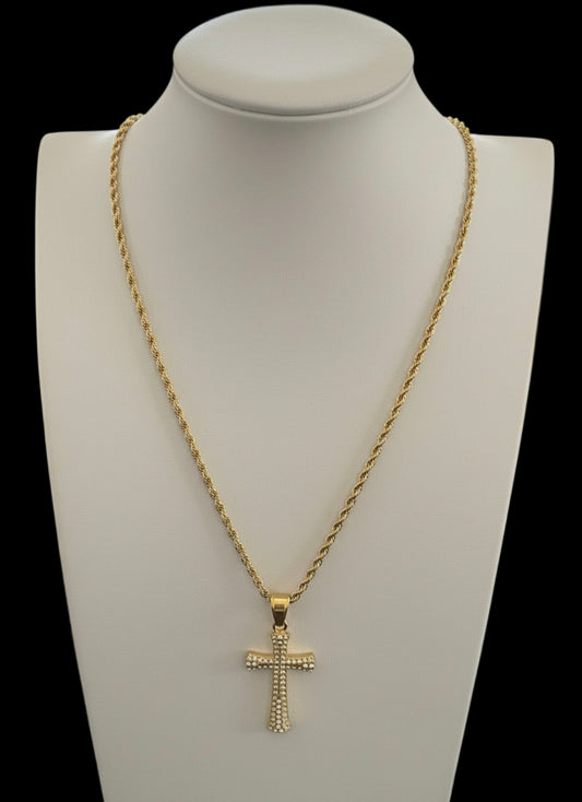 Lant Rope 3mm cu Cruce Placat cu Aur 14K
