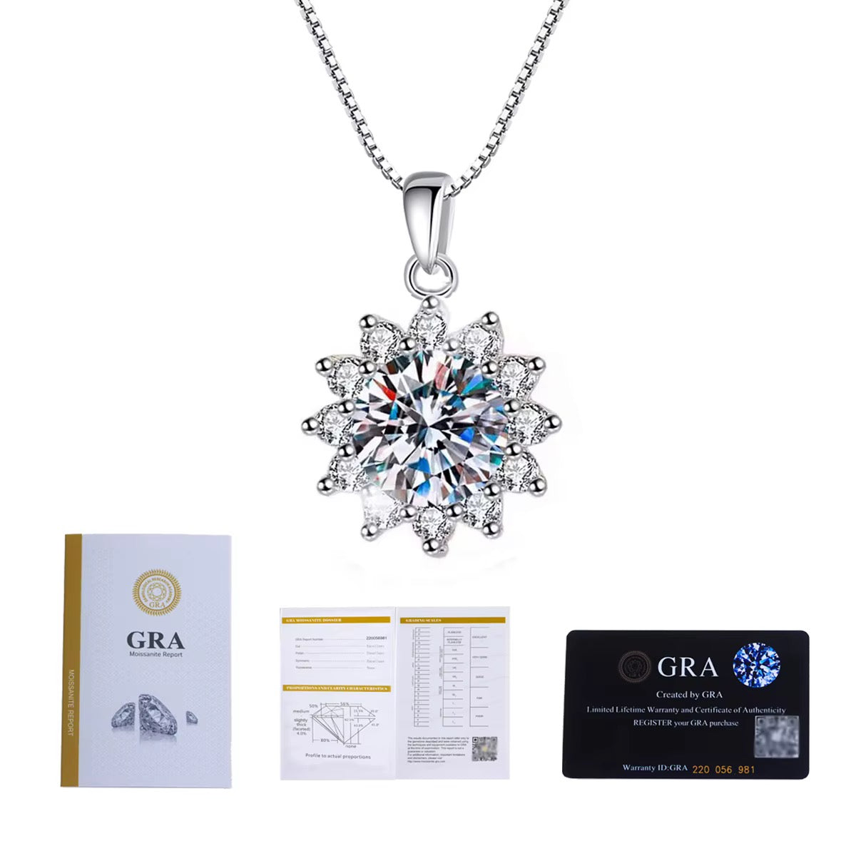 Colier Floare Argint Moissanite 5MM 0.5 ct